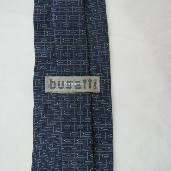 Bugatti Tie - Men's Blue Basket Weave Pattern, 100% Silk Necktie 3.5 in X 58 in - Picture 3 of 5